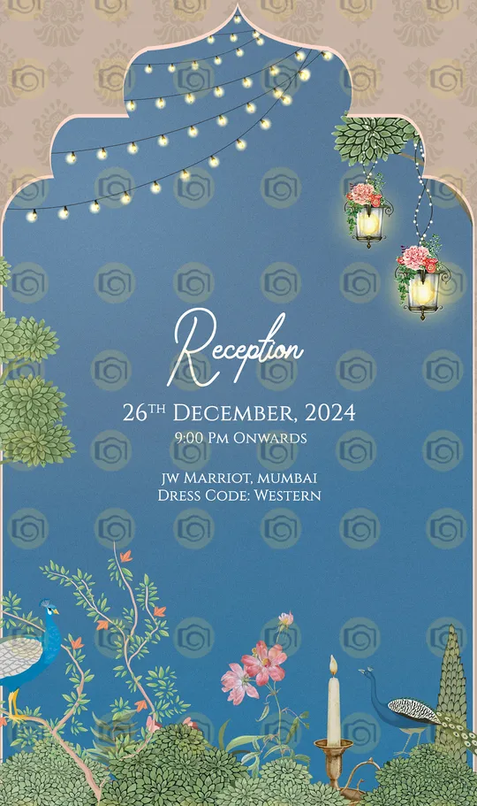 Stylish Wedding Reception Card With Floral Motifs